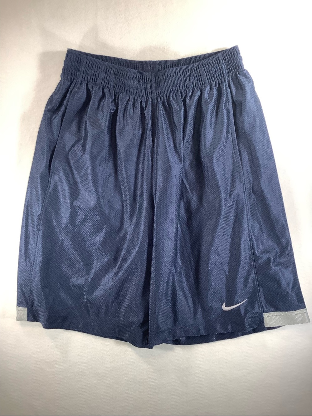 Nike Men's Navy Blue Athletic Mesh Shorts with Swoosh